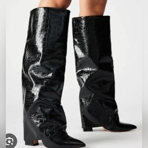 Black Croc-Embossed Knee-High Boots Steve Madden StuntinBlack Crocodile Boots 8